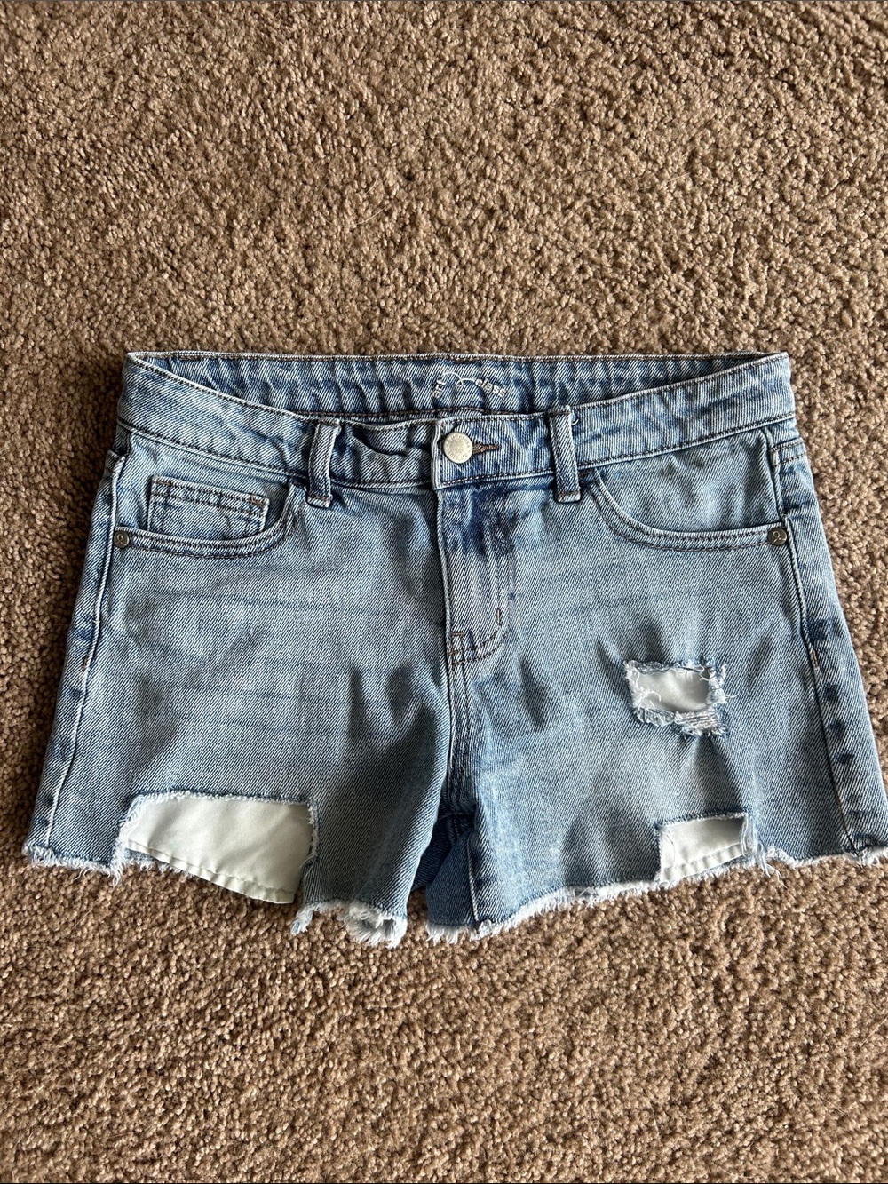 art class girls light blue distressed denim shorts